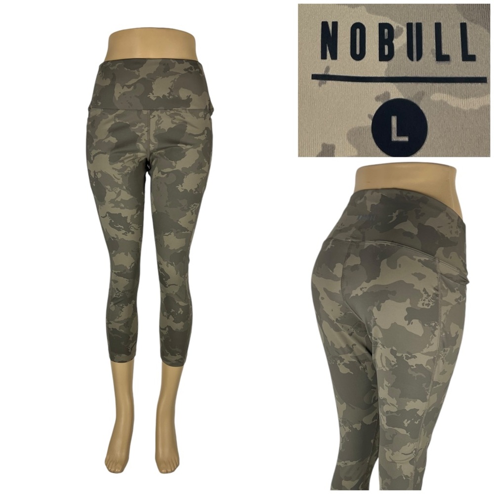 Nobull Womens Large Leggings Crop 23” Inseam Camouflage Nylon Stretch EUC